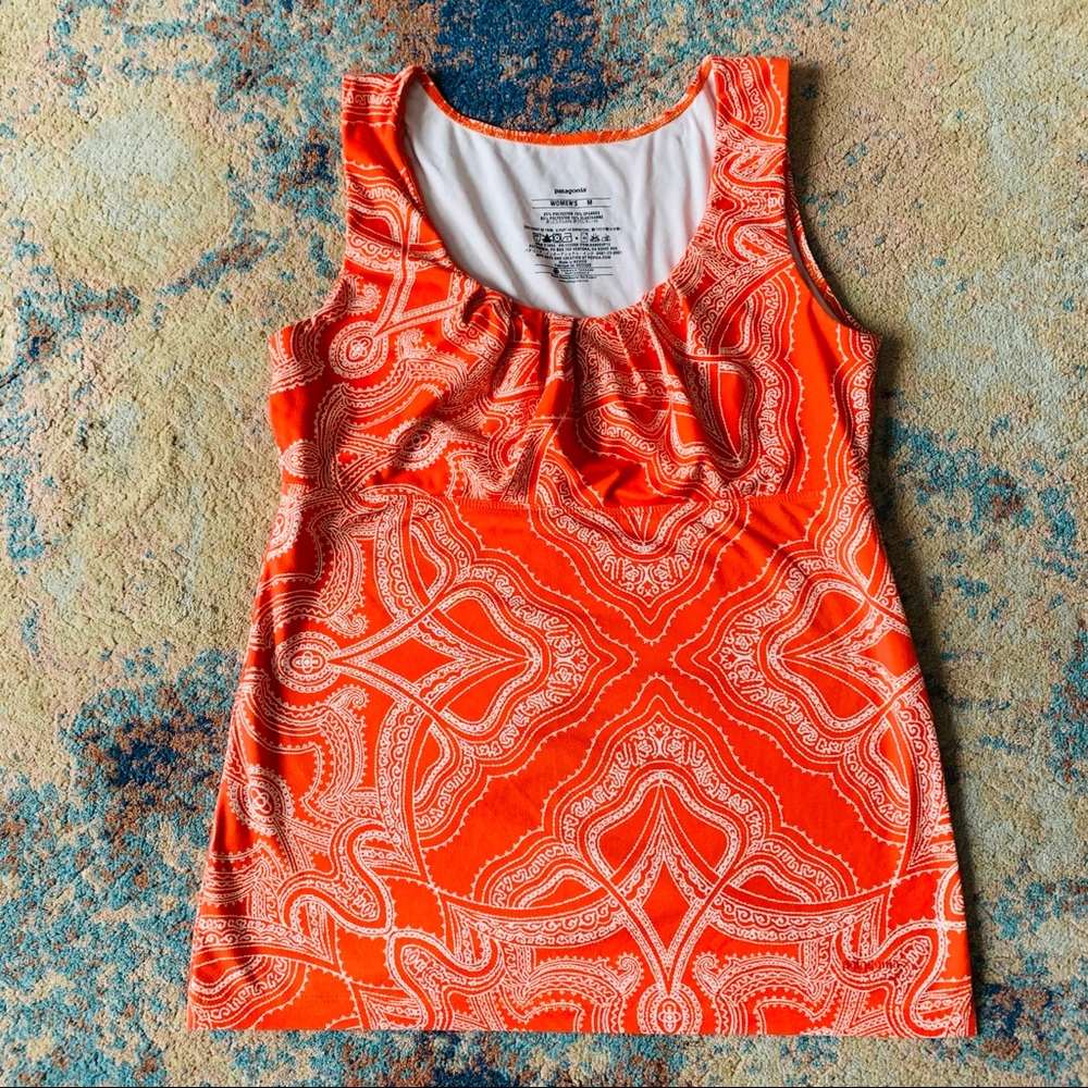 Patagonia Women’s Active Tank Top, Orange / White Pattern, size M